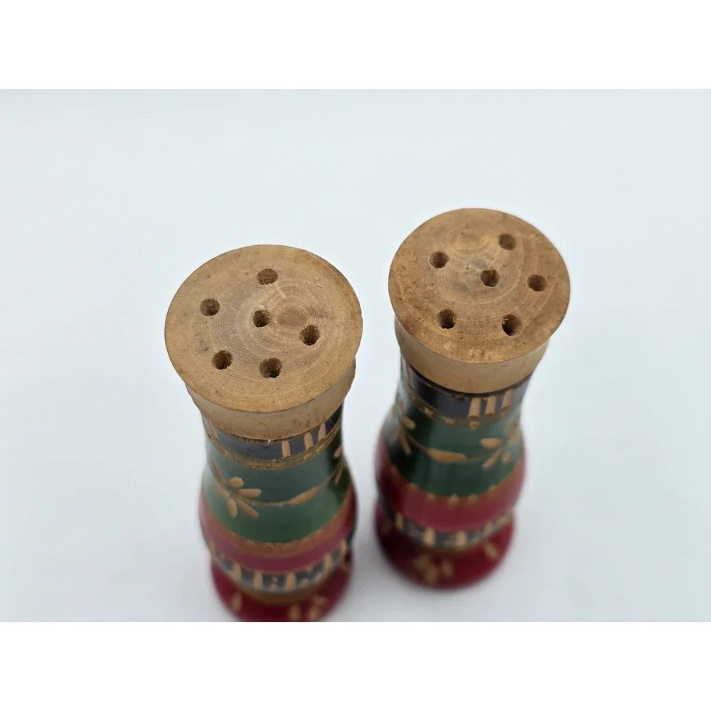Unique vintage multi color stained wood carved Miami Beach salt & pepper shakers